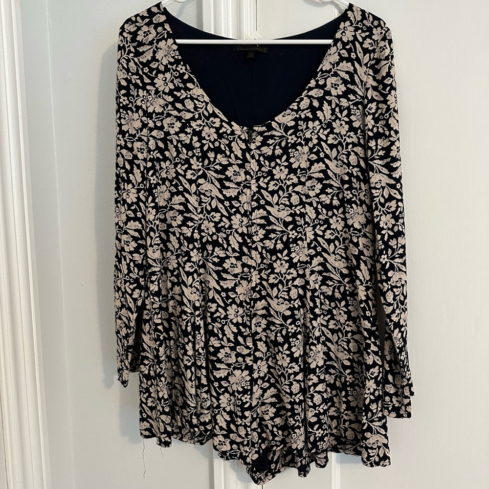 Vintage navy and white floral romper dress